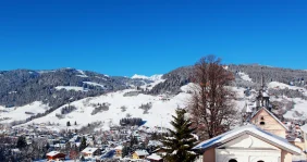 Megeve ski resort on a blue sky day