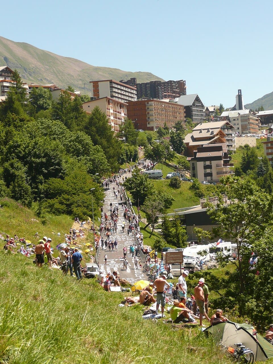 View of Alpe d'Huez village and surrounding mountains