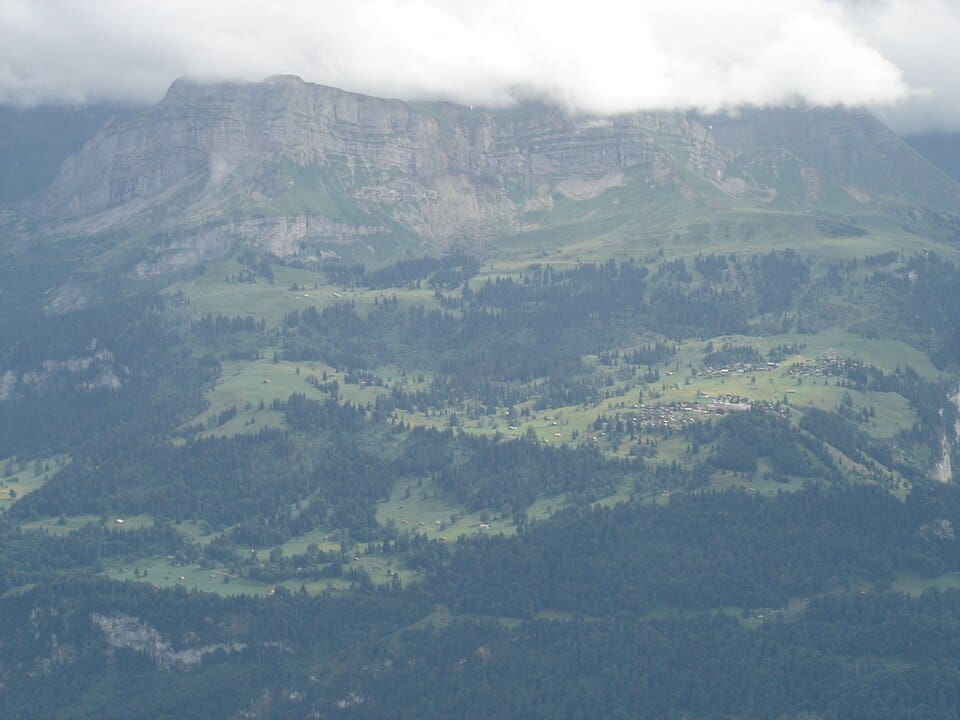 Axalp village and ski area with surrounding mountains