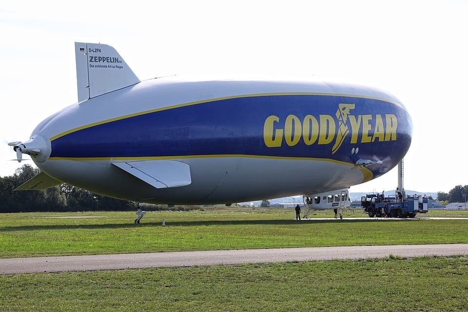 Zeppelin NT airship on the apron at Bodensee Airport Friedrichshafen