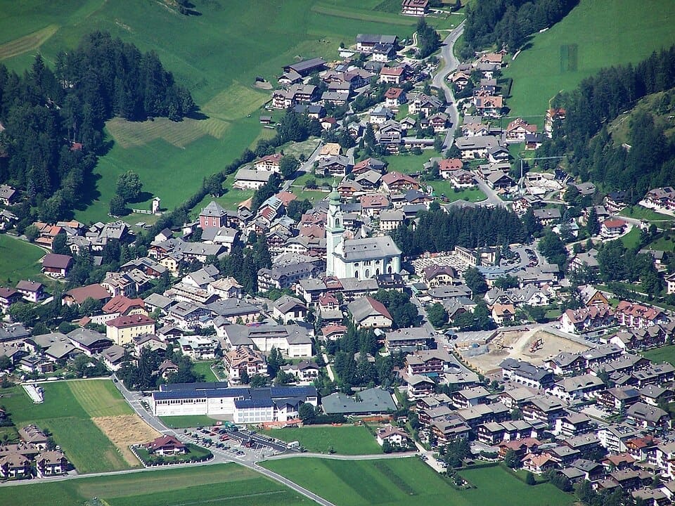 Dobbiaco in the Dolomites viewed from Sarlkofel