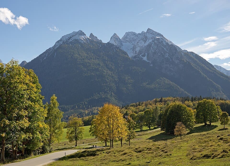 Wide landscape shot of the Hochkönig mountain massif in winter