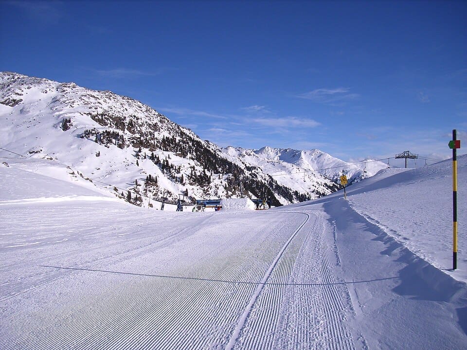 Snow-covered slopes of the Krimmlalm area in the Zillertal Arena