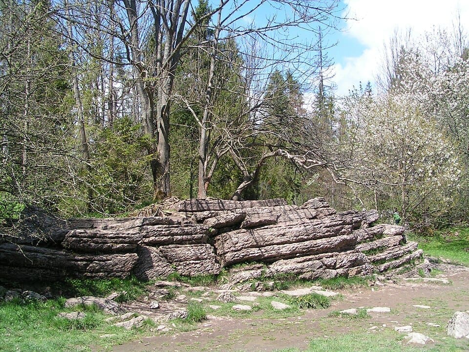 Landscape view of Wąwóz Homole and Kamienne Księgi rock formations in the Pieniny mountains