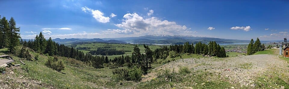 Panorama of Czorsztyn Lake from Mount Wdżar at Kluszkowce ski resort