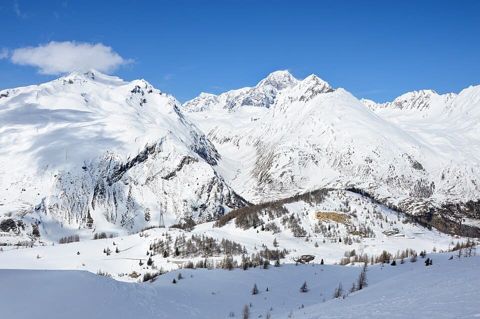 View of Mont Blanc from below Chaz Dura, La Thuile