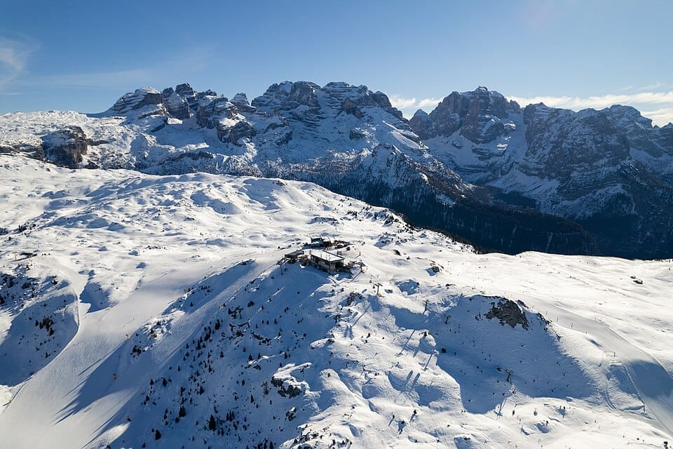 Panoramic view of the ski slopes at Madonna di Campiglio