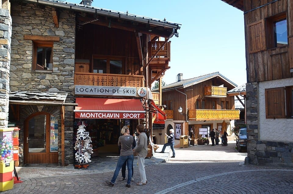 Traditional rock buildings in the centre of Montchavin ski village
