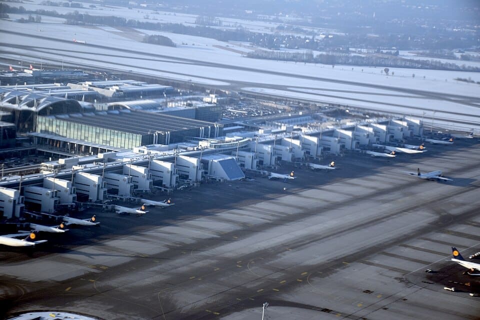 Aerial view of Terminal 2 at Munich Airport