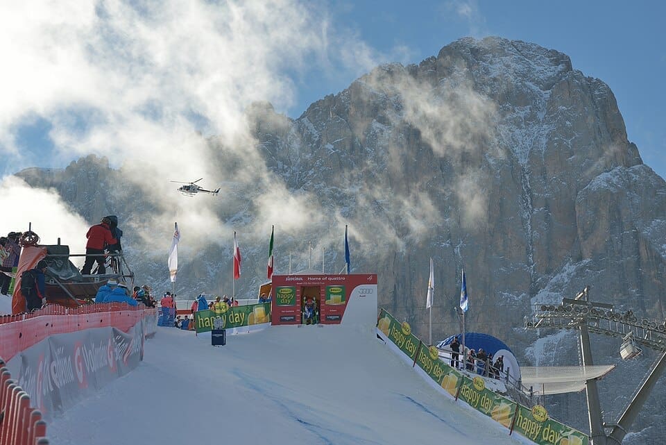 Starting hut for the FIS Ski World Cup downhill race on the Saslong piste in Val Gardena