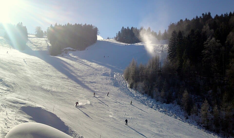 View of the Plejsy ski slopes on the northern face of Krompašský vrch in Slovakia.