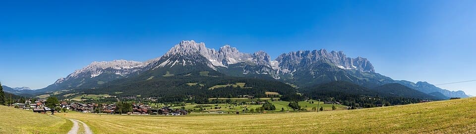 Panorama of the Wilder Kaiser mountains near Söll