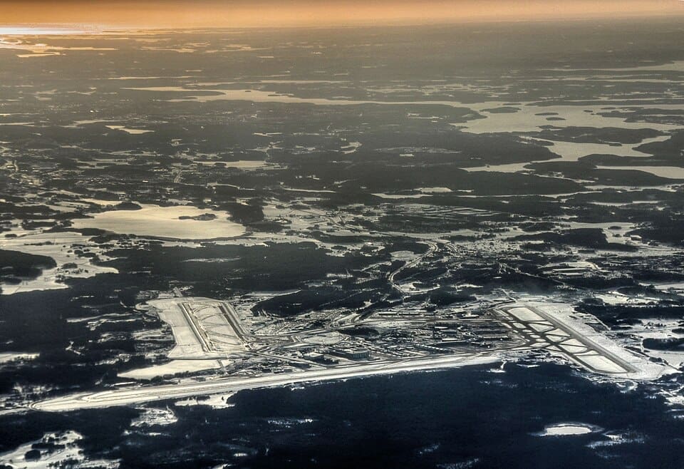 Stockholm Arlanda Airport northern approach aerial view