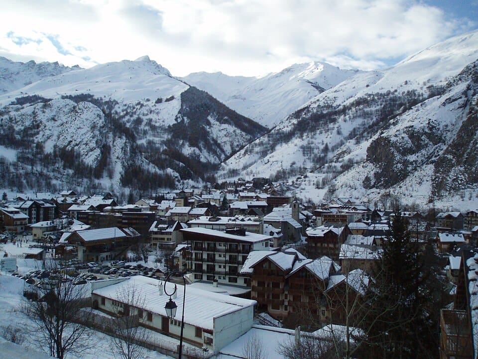 The mountains of massif La Setaz and massif du Crey Du Quart surrounding the village of Valloire