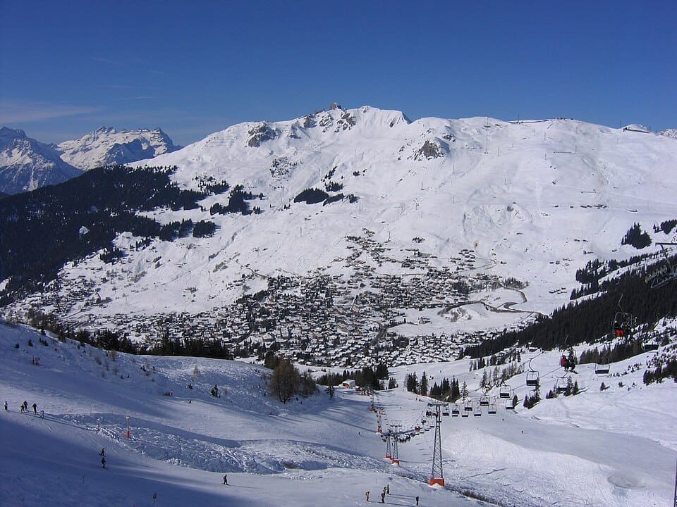 Verbier village in winter with snow-covered chalets