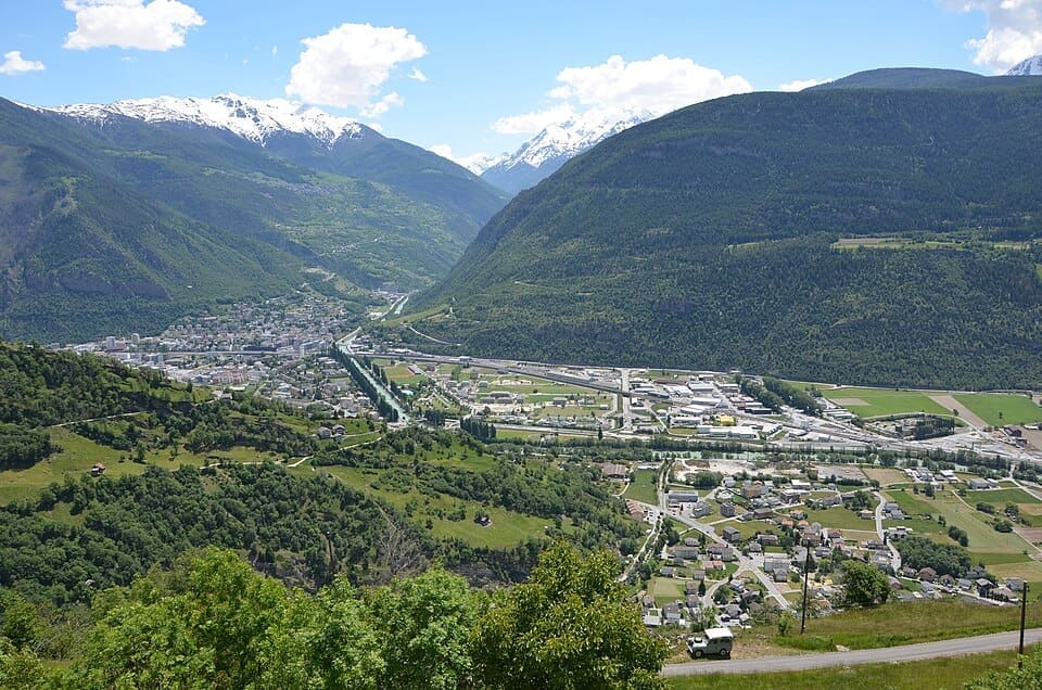 Aerial view of Visp in the Rhône valley
