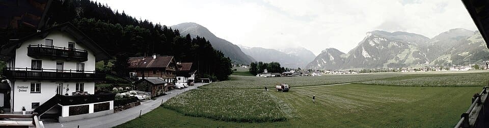 Panoramic view of Zell am Ziller in the Zillertal valley