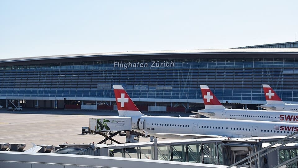 Swiss International Air Lines aircraft parked at the gates of Zurich Airport